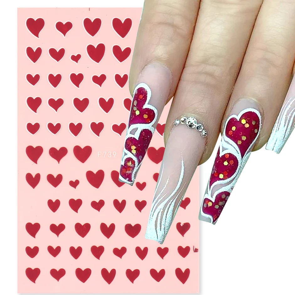 Red Love Valentine Nail Art Sticker 3D Sweet Crooked Heart Design Sexy Self-Adhesive DIY Charm Manicure Decoration Decals LYF739