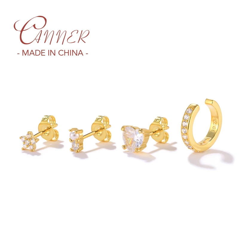 

Женские серьги CANNER 2/3/4/5 шт./компл., маленькие бриллианты, сердце, молния, звезда, глаз, змея, циркониевые серьги для женщин, ювелирные изделия