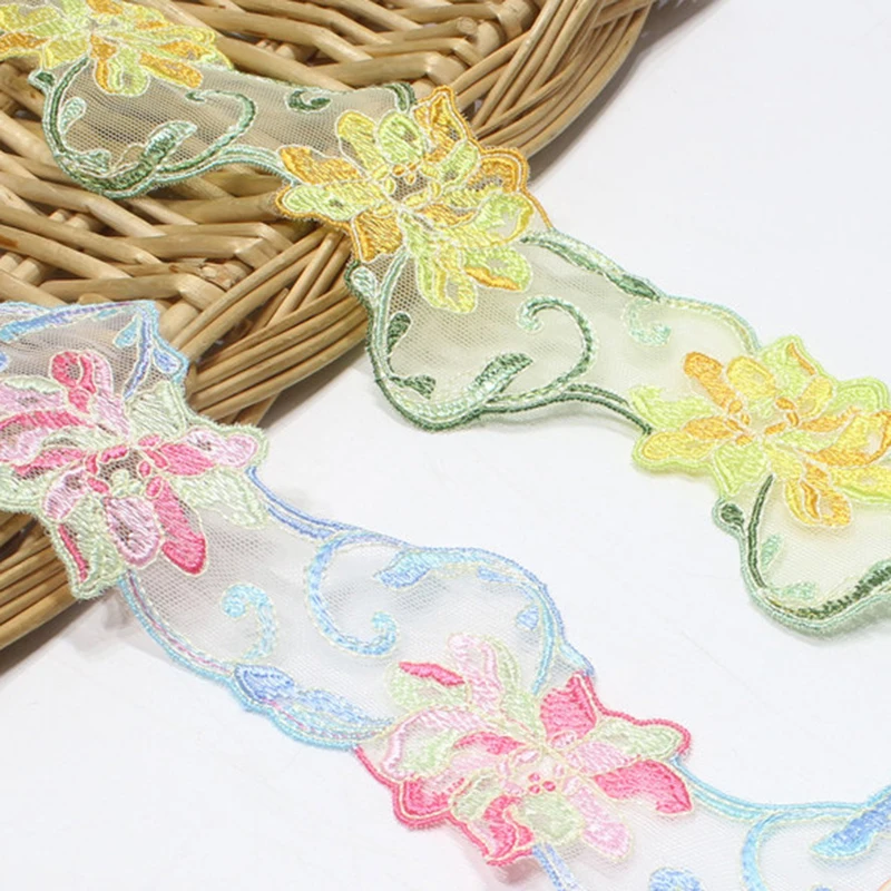 

Кружевная отделка с цветочной вышивкой желтого и синего цветов для одежды, свадебное нижнее белье, бюстгальтер, лидер продаж, 29 ярдов