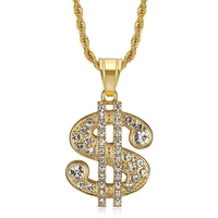 hip hop iced out bling dollar sign necklaces male gold color stainless steel money pendant chains for men jewelry dropshipping