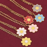 gold stainless steel enamel flower charm chain colorful 18k necklace pendant for women jewelry gift
