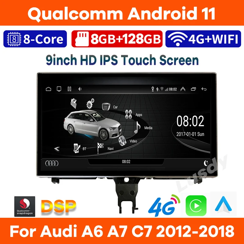 

9"8G+128G Qualcomm Android 11 Car for Audi A6 A7 C7 2012-2018 Multimedia Auto Radio Stereo Video CarPlay Screen GPS Headunit 4G