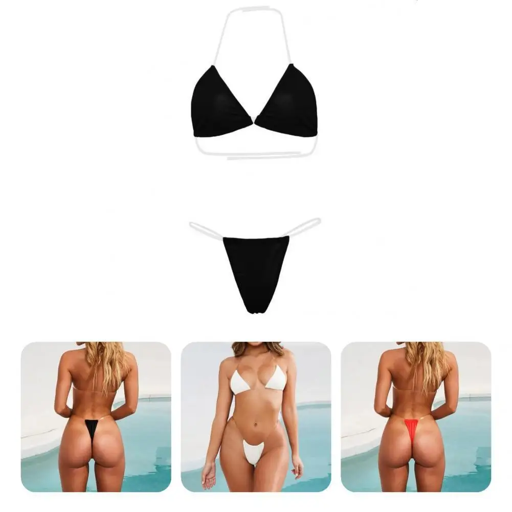 

Split Swimwear Charming Solid Color Women Split Bathing Suit Transparent Strap Wireless Summer Swimsuit