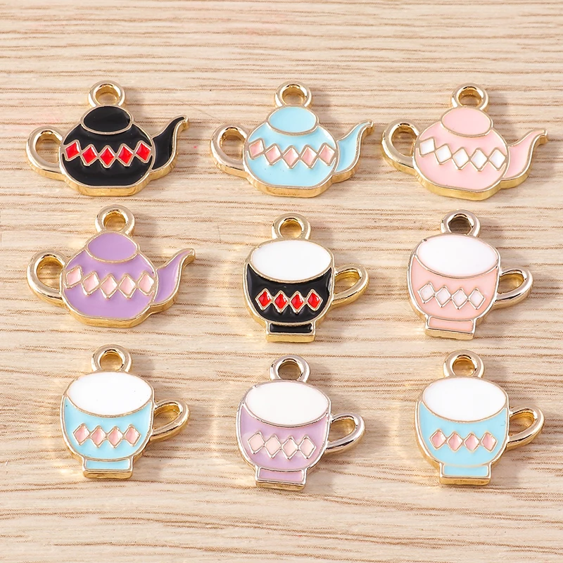 

10pcs Lovely Enamel Teapot Tea Cup Charms for DIY Drop Earrings Pendants Necklaces Handmade Bracelets Jewelry Making Accessories