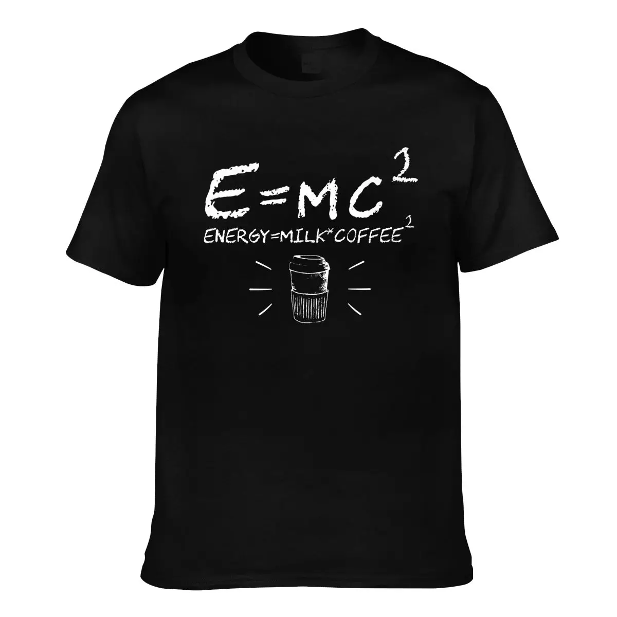 E = mc2 Energy молочный кофе формула футболки смешные слова модная футболка с круглым