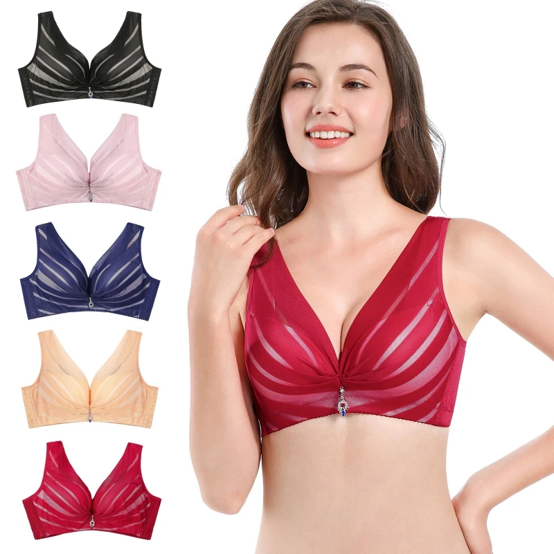 

Thin Lace Bra Women's Sexy Deep V Adjustable Wirefree Underwear Soft Wide Strap Breathable Daily Bralette