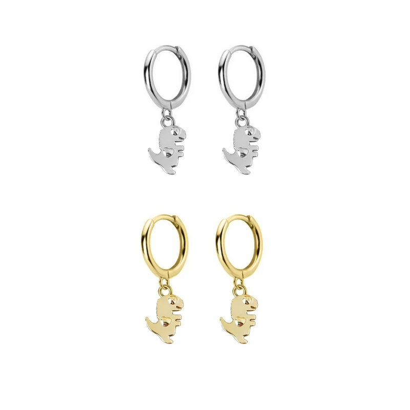Маленькие серебряные и золотые серьги-кольца в форме динозавра для женщин