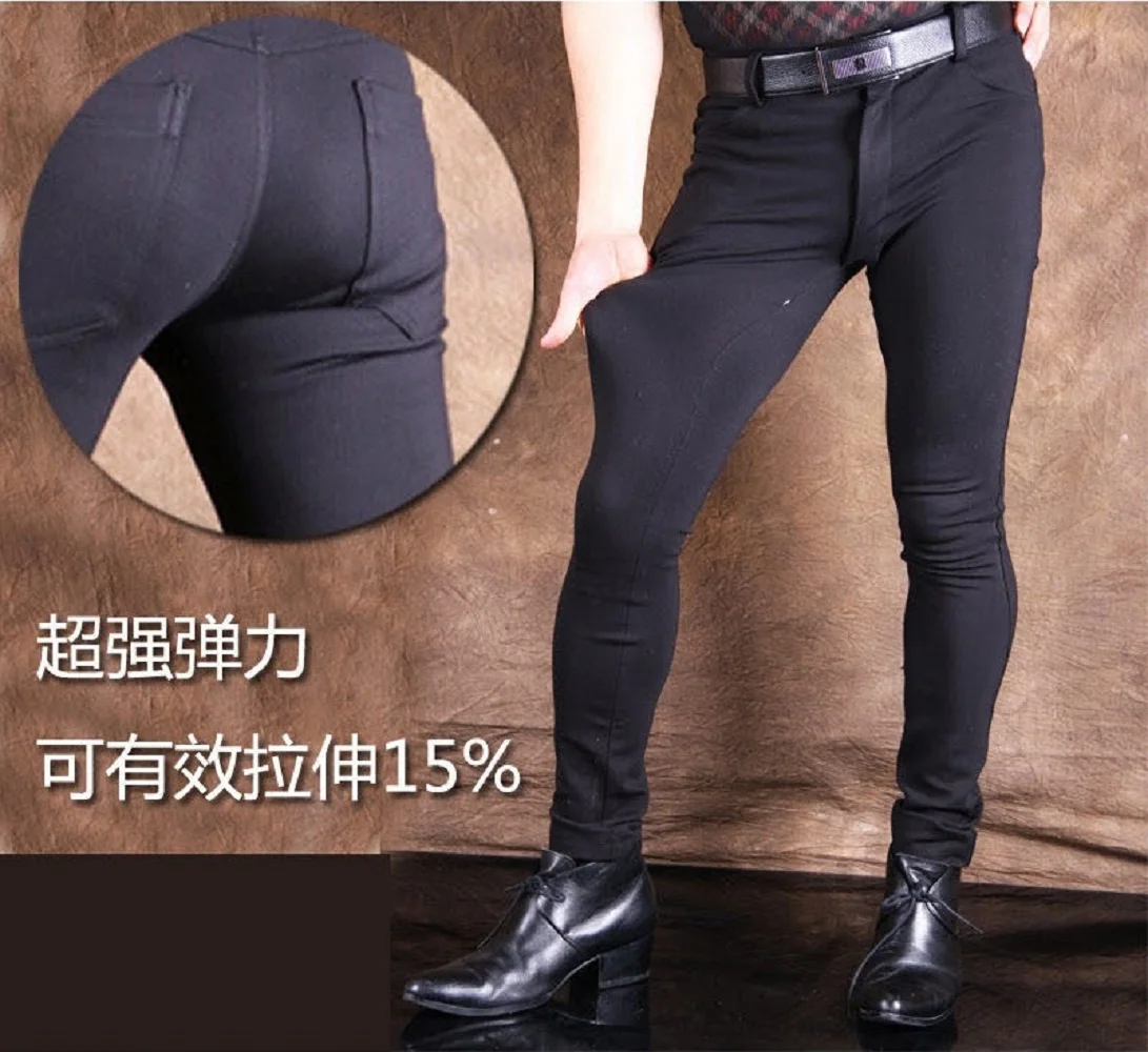 

Men Elasticity Cotton Thick Add Velvet Keep Warm Tight Trousers Low Waist Package Legs Legging Skinny Sports Casual Pencil Pants