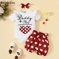summer baby girls clothes heart print short sleeved romper shorts infant jumpsuit 2 piece set cute sweet newborn baby clothing