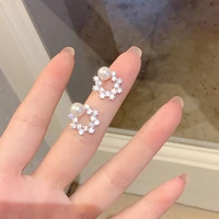 trendy kroean micro inlaid zircon flower crystal stud earrings for women girls delicate pearl party earrings jewelry wholesale