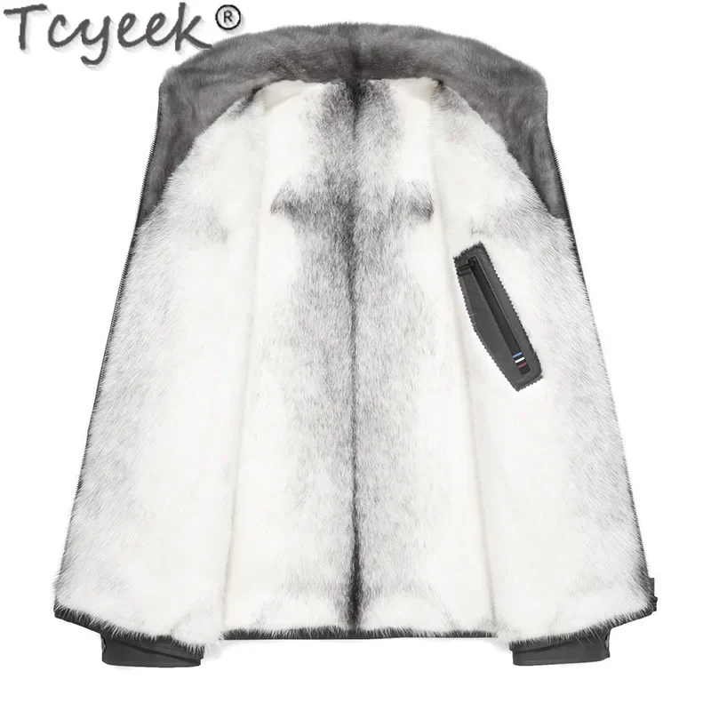 Tcyeek Пальто из натурального меха норки с крестом Зимняя мужская одежда Куртка