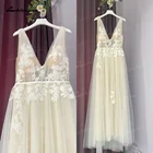 Богемное цветочное Тюлевое свадебное платье с V-образным вырезом, а-силуэт, Пляжное свадебное платье, свадебное платье цвета шампанского