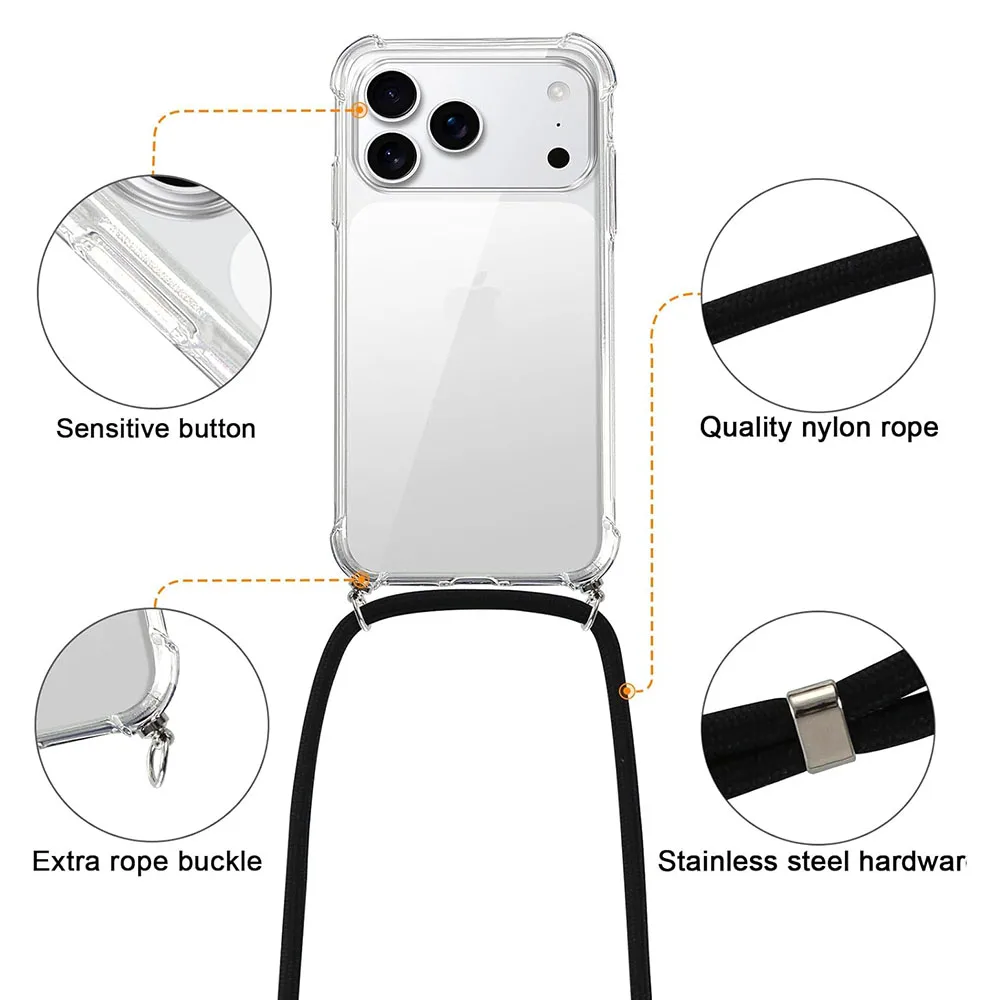 Фото Прозрачный мягкий чехол с ремешком для iPhone 17 Air, 17E, 16, 16E, 15, 14 Plus, 13, 12 Mini, 11 Pro, XS Max, X, XR, SE, 7, 8 Plus – противоударный чехол №4