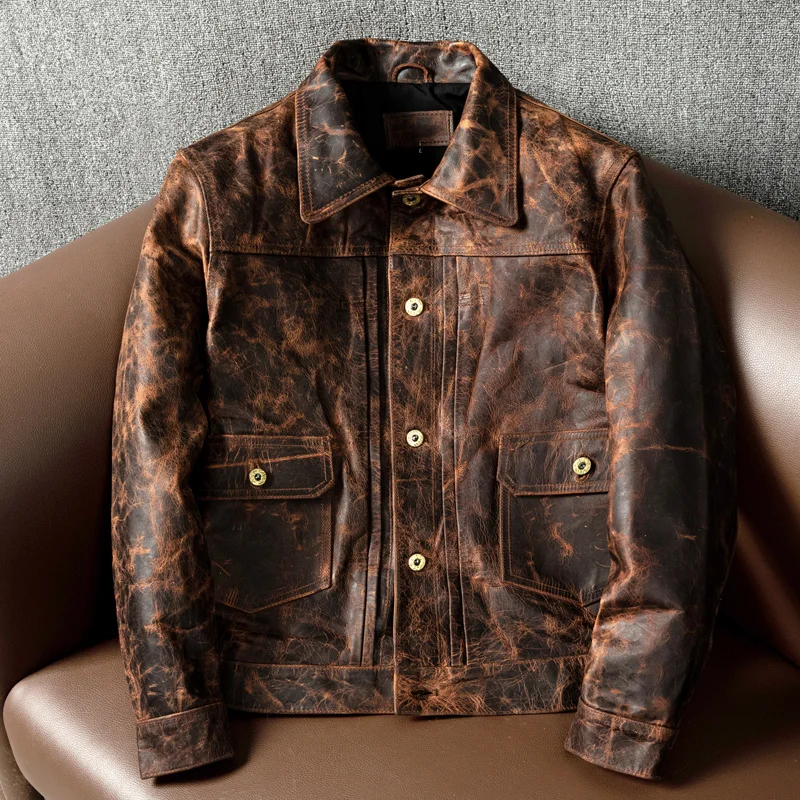

YR!Free shipping.Wholesales.Men quality slim vintage genuine leather jacket.retro classic 507 safari style horsehide coat.