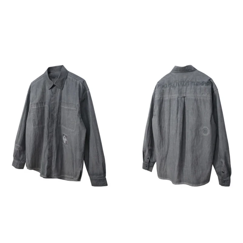 

Мужская Однотонная рубашка с большими карманами и отложным воротником