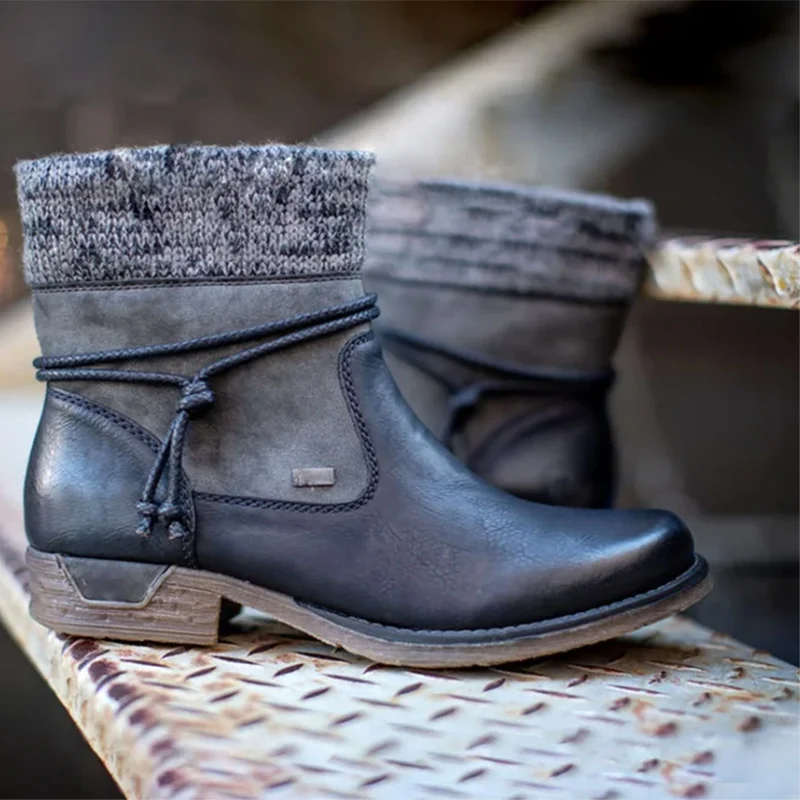 Winter Women Basic Ankle Boots Female Round Toe Zipper Platform Warm Lace Up Plush Boots