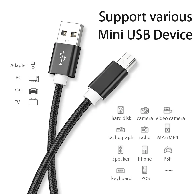 

0.25M/1M/2M/3M Mini USB Cable Mini USB To USB Fast Data Charger Cable For MP3 MP4 Player Car DVR GPS Digital Camera HDD Mini USB