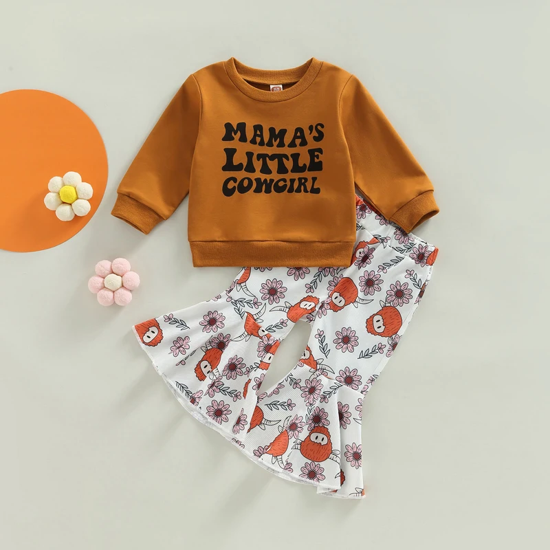 

Toddler Kids Clothes Girls 2 Pieces Outfit Clothes Letter Print Long Sleeve Sweatshirts Tops Print Flare Pants Children's Sets