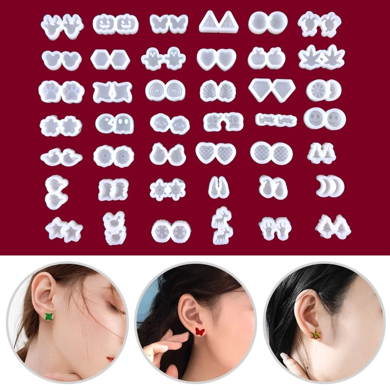 

42 Pieces Silicone Crystal Epoxy Mold for DIY Jewelry Christmas Craft Mold Self DIY Relieve Pressure Earring Accessories