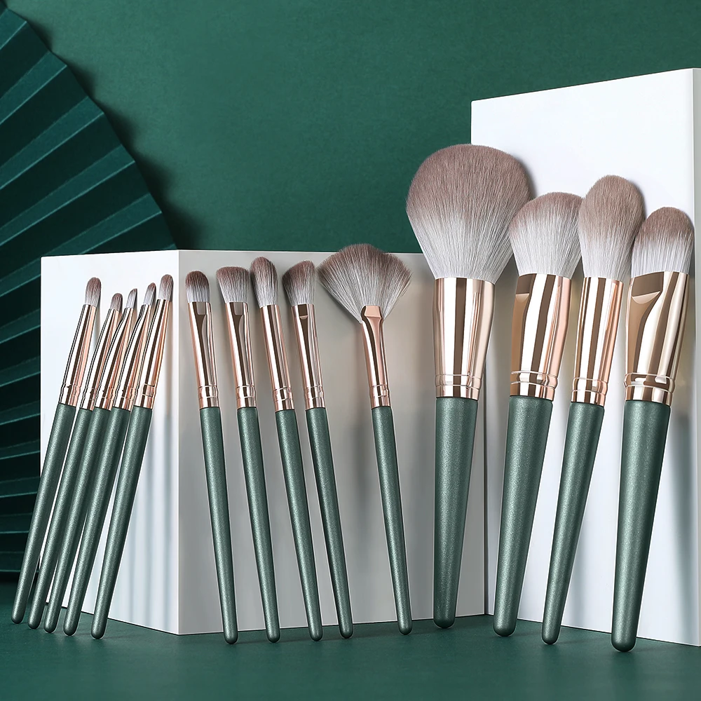 

BANFI 14pcs Green Makeup Brushes Set Eyeshadow Powder Matte Wood Handle Concealer Cosmetic Eyebrow Beauty Brushes Tool Maquiagem