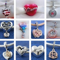 classic fashion 925 sterling silver beads mum script heart dangle charms fit original pandora bracelets women diy jewelry