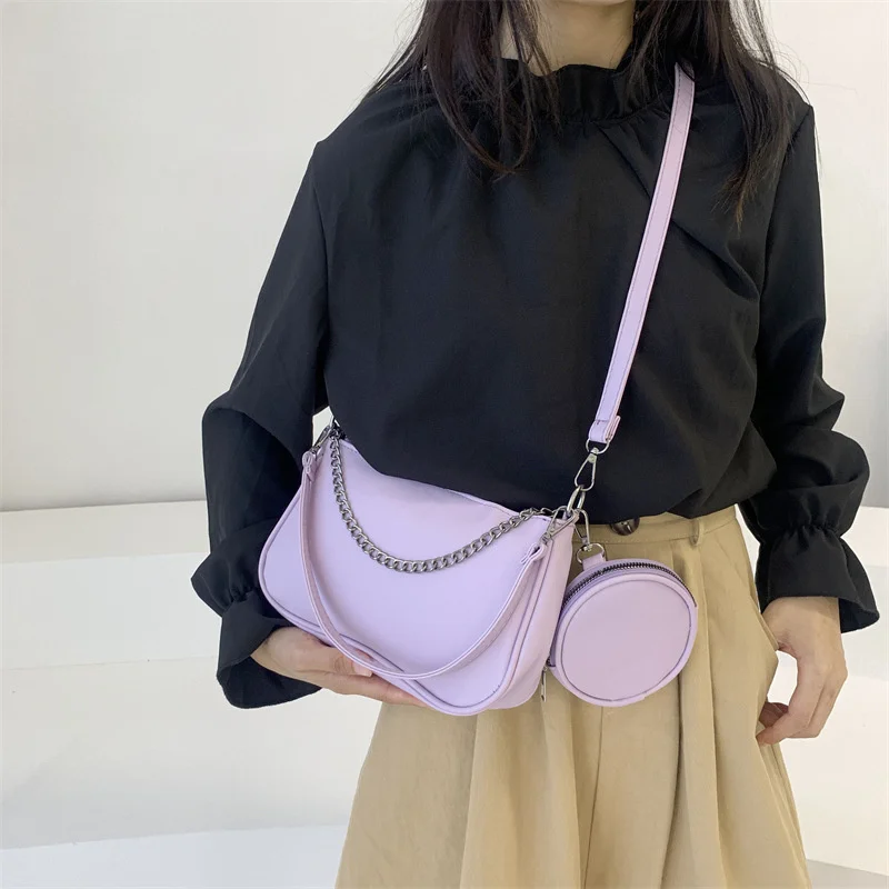 

Women Soft PU Leather Shoulder Bag Fashion Female Daily Solid Chain Underarm Bags Lady Crossbody Bag Tote Bag 2pcs Composite Set