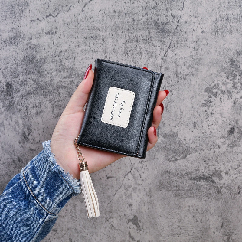 

2022 New Arrival Women's Short Wallet Ladies Mini Korean Style Card Holder Tassel Three Folding Fashion Coin Money Bag Female