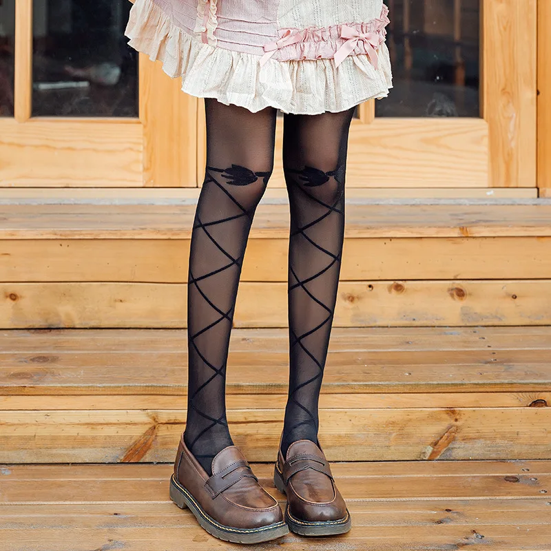 

Japanese Lolita Girls Bow Tie Bandage Thin Bottomed Silk Stockings Animation Ballet Cross Beautiful Bottomed Pants