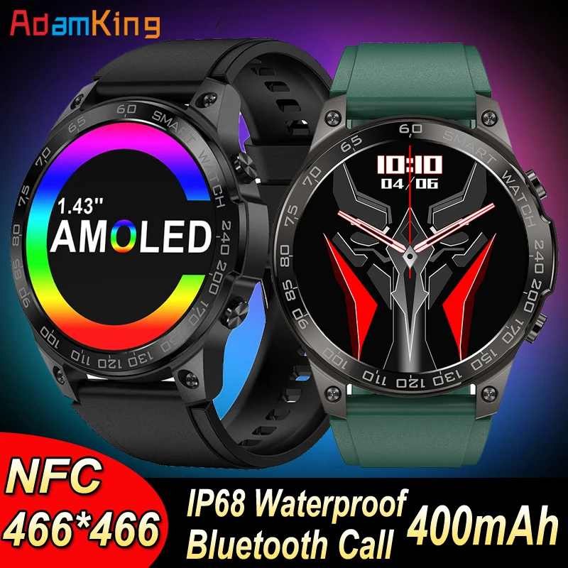 

NFC Smart Watch Men 1.43'' AMOLED 466*466 400mAh DM50 Blue Tooth Call Waterproof Smartwatch Heart Rate Blood Pressure Watches HD