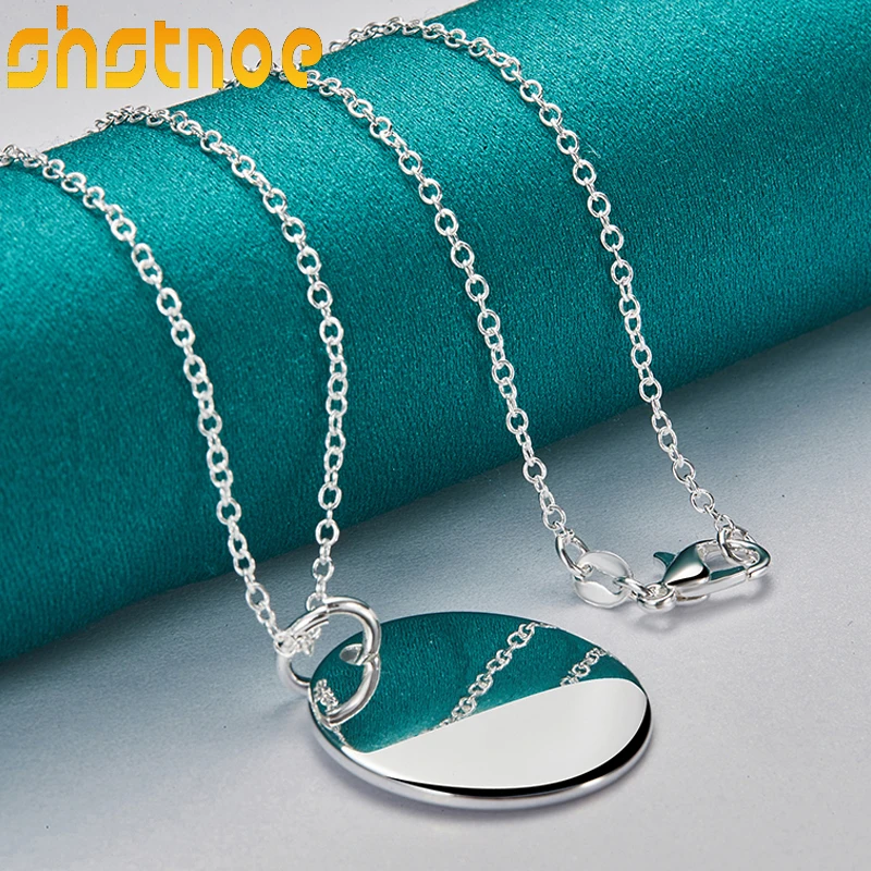 

925 Sterling Silver Round Label Pendant Necklace 16-30 Inch Chain For Women Party Engagement Fashion Charm Jewelry
