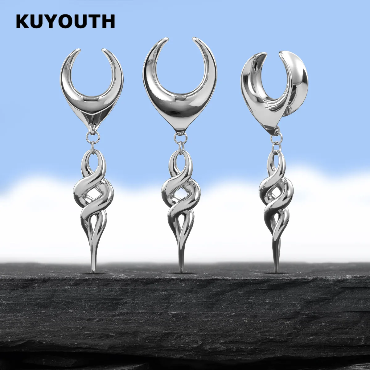 KUYOUTH Спиральный кулон Медные расширители для ушей Датчики Носилки Серьги Туннели