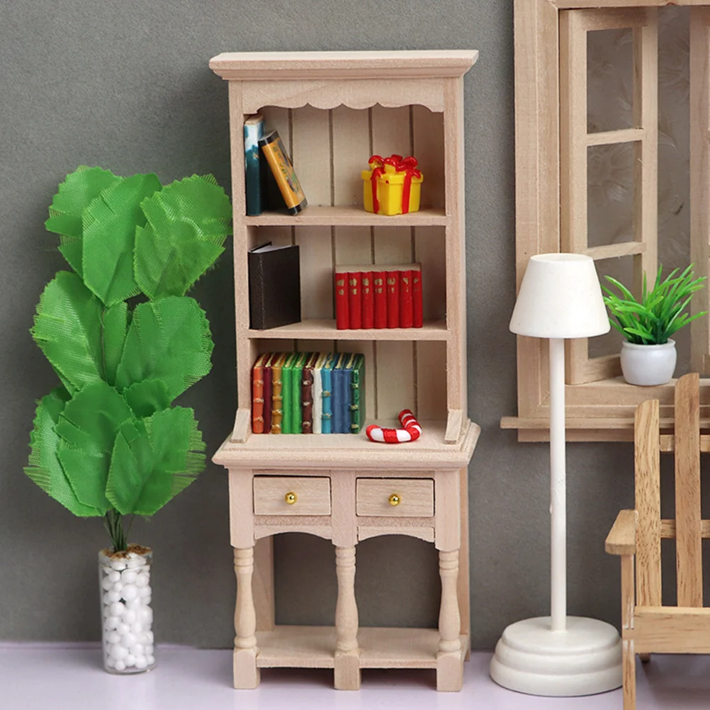 

1:12 Miniature Cabinet Model Wooden Mini Bookcase Display Bookshelf Cupboard Showcase Dollhouse Furniture