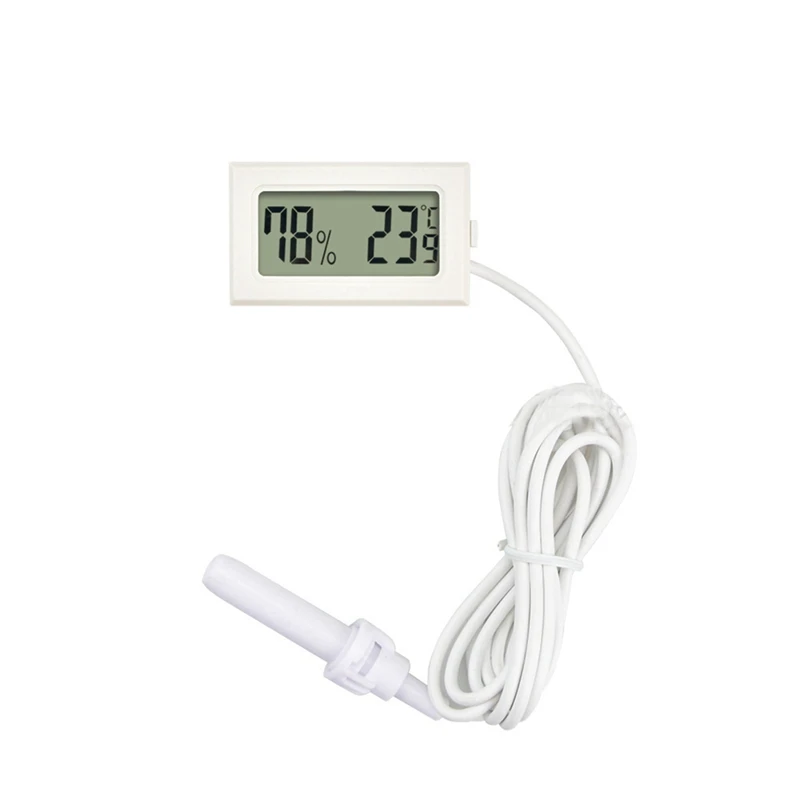 

Retail 1 Dc1.5V Embedded Electronic Digital Display Pet Box Fahrenheit Hygrometer With 1.5 Meter Probe -50-60 Celsius White