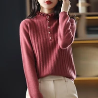 autumn and winter new cashmere sweater ladies doll collar pullover long sleeved sweater korean loose pure wool knitted shirt