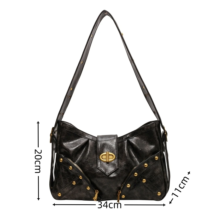 Однотонная сумка на плечо из ПУ кожи с заклепками и молнией