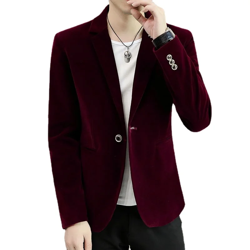 

Boutique Men's Fashion Comfortable Gentleman Breathable Gold Velvet Business British Style Dress Wedding Personality Small Suit