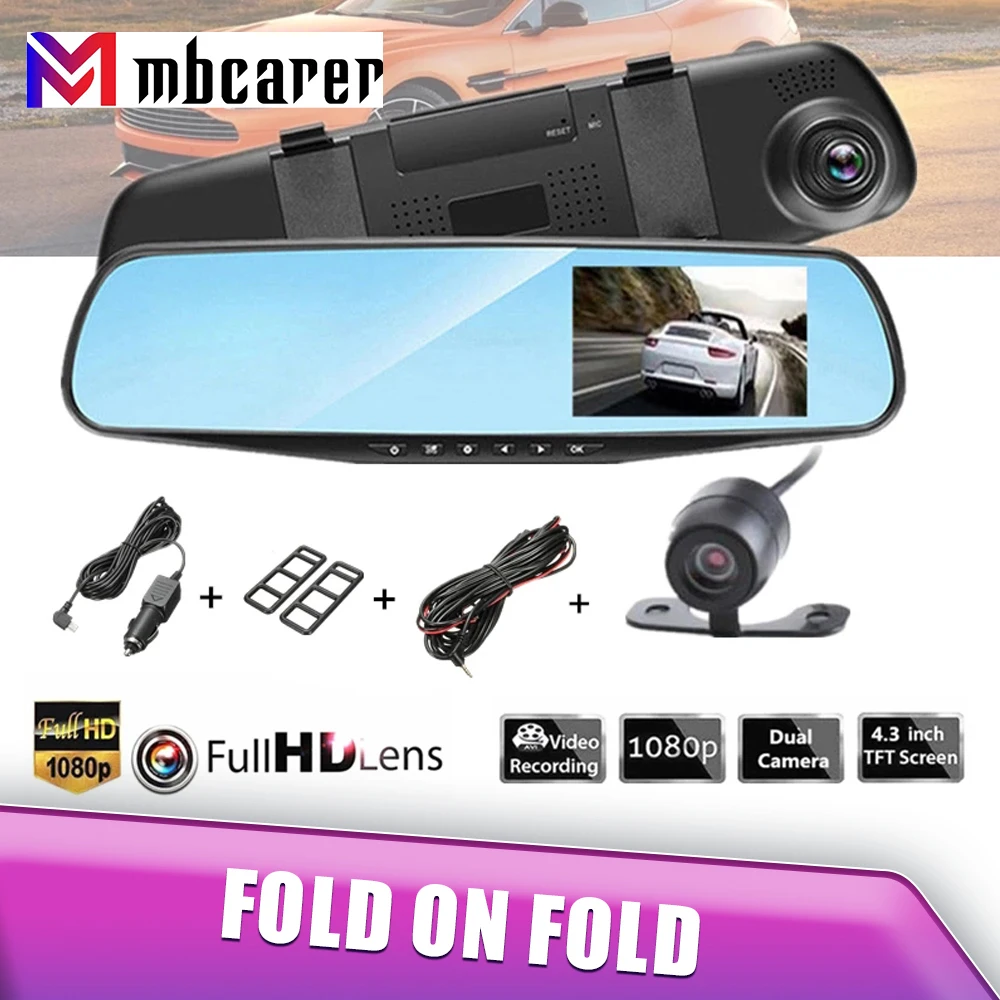 

Digital Video Recorder Dual Lens E-ACE Full HD 1080P Car Dvr Camera Auto 4.3 Inch Rearview Mirror Registratory Camcorder
