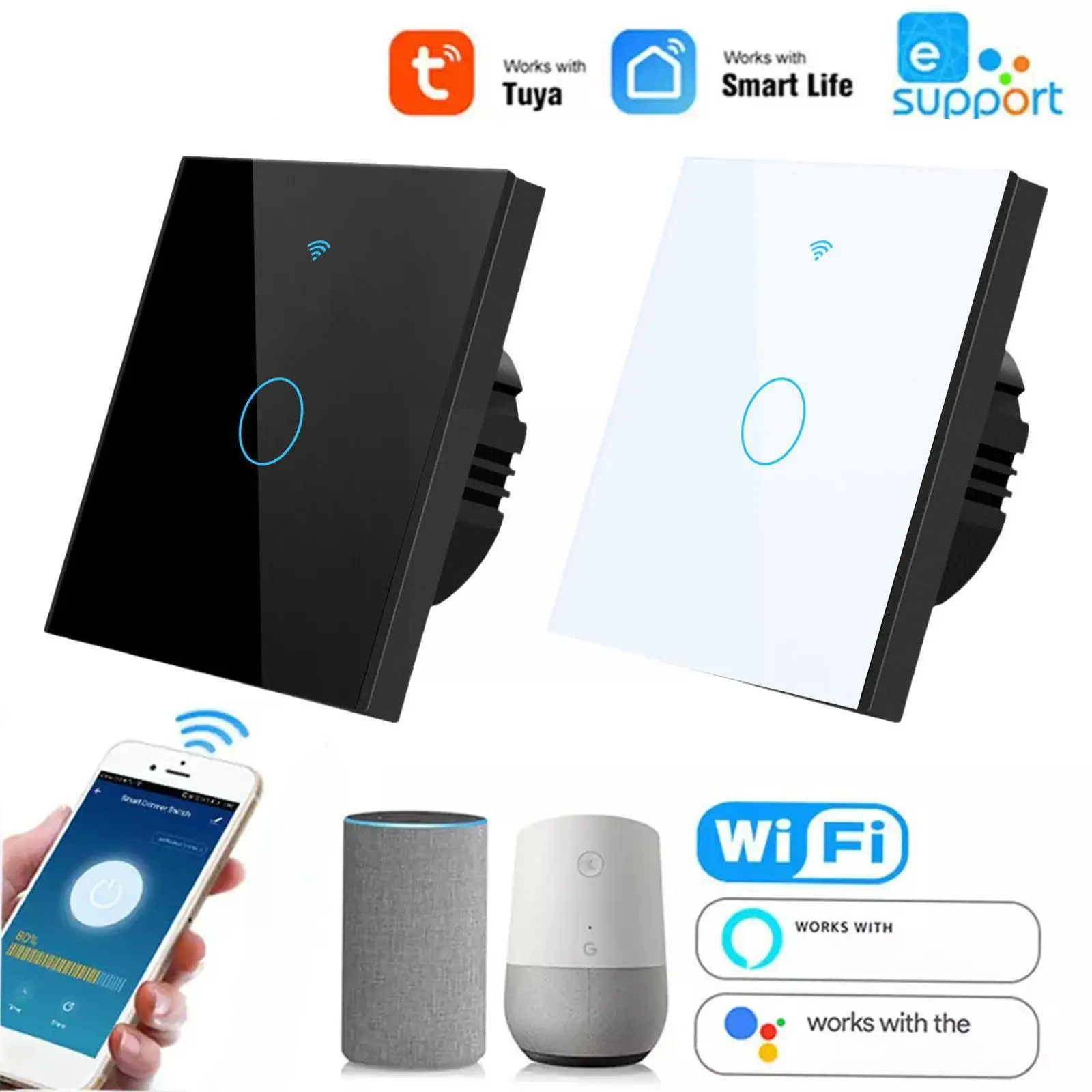 

1/2/3 Gang Wi-Fi Switch European Standard British Remote / Tuya Standard Support WiFi Smart Smart Switch Control Life H3E5