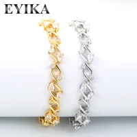 eyika elegant water drop zircon rhombus leaf tennis bracelet for women copper gold plated bridal wedding party jewelry gift