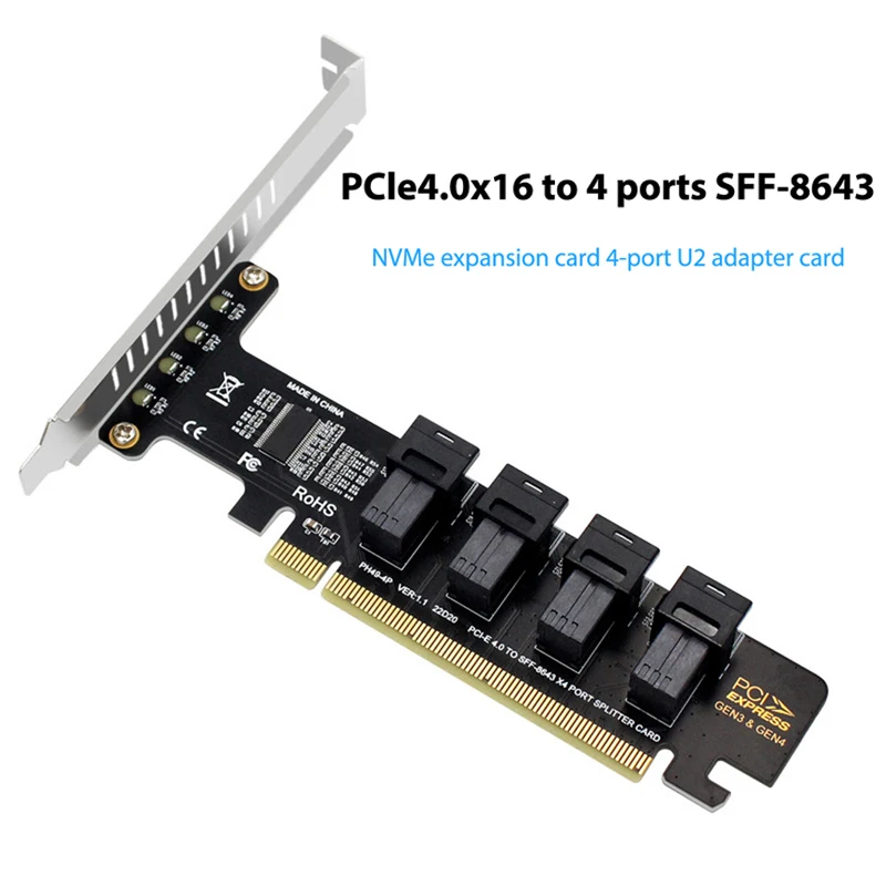 

NGFF PCI-E 16X To Four U.2 U2 Kit SFF-8639 NVME PCIe SSD Adapter VROC Raid0 Hyper For Mainboard SSD SFF-8643 PH49 Windows