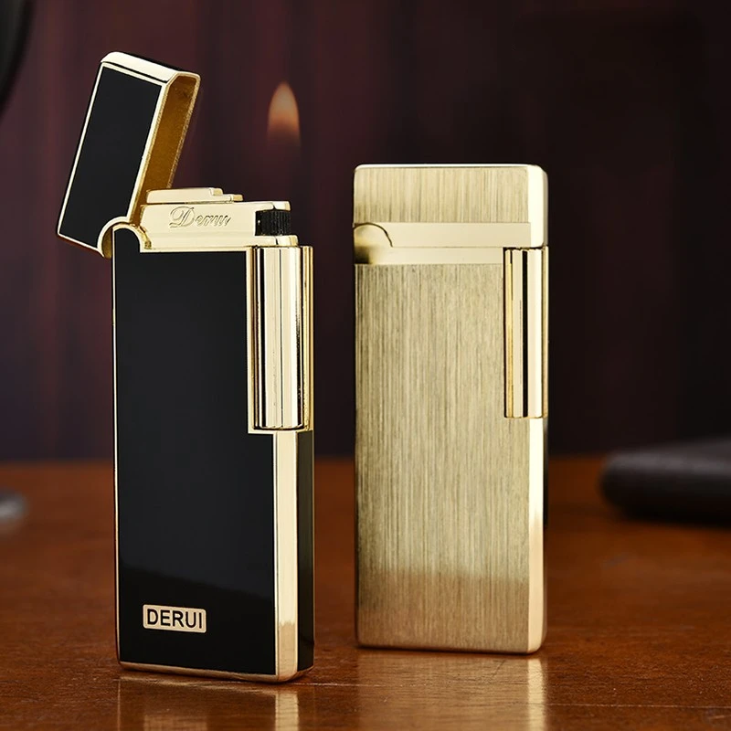 

New Light Luxury High-end Ultra-thin Langsheng Metal Inflatable Butane Grinding Wheel Lighter Men's Gift Cigarette Accessories