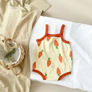 Baby Girls Sleeveless Jumpsuit Summer Newborn Cartoon Carrot Print Romper Cute Cotton Bodysuit Infan in Pakistan