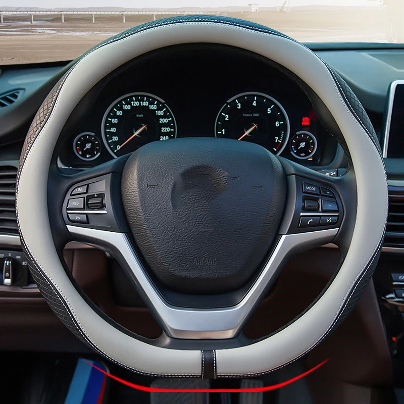 

Leather Car Steering Wheel Cover 38CM Non-slip Wear-resistant Sweat Absorbing Fashion Sports Steering Wheel Cover Universal
