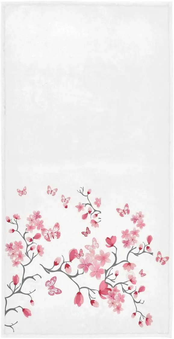 

Face Towel Beautiful Cherry Blossoms Flowers Butterfly Soft Highly Absorbent Guest Large Home Decorative Hand Towels Multipurpos