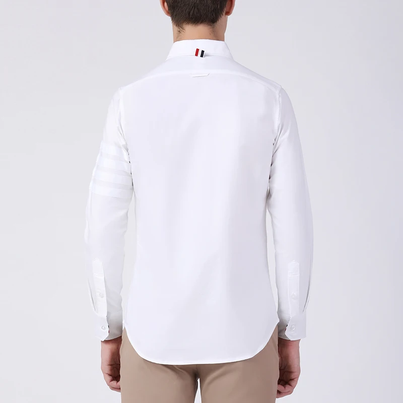 TB THOM Men Shirt Cotton Grey Striped Casual Blouse Long Sleeve White 4-Bar Luxury  Brand  High Quality Soft Women's Shirts