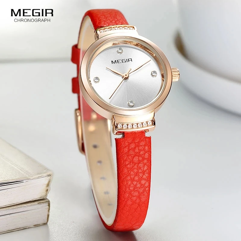 

MEGIR Leather Strap Casual Quartz Watches for Women Simple Luxury Relogios Femininos Waterproof Wristwatch Clock Lady 4207 Red