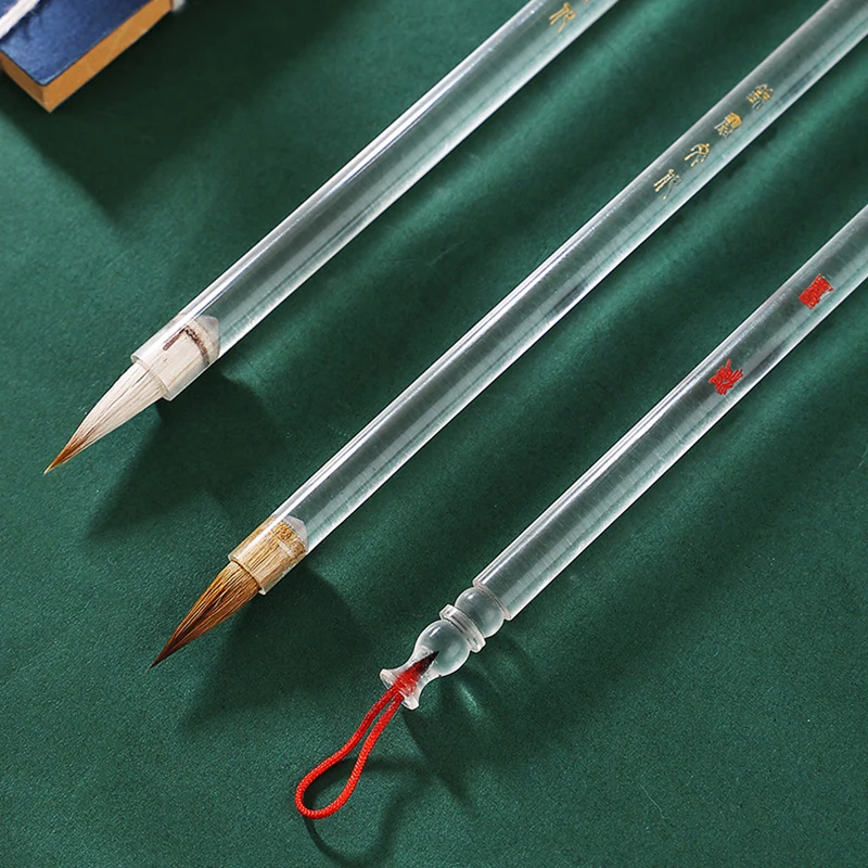 5 Pcs Chinese Calligraphy Brush Set Acrylic Transparent Pen Holder Thin Small Script Calligraphy Brush Wolf Hair Brush Gift Box
