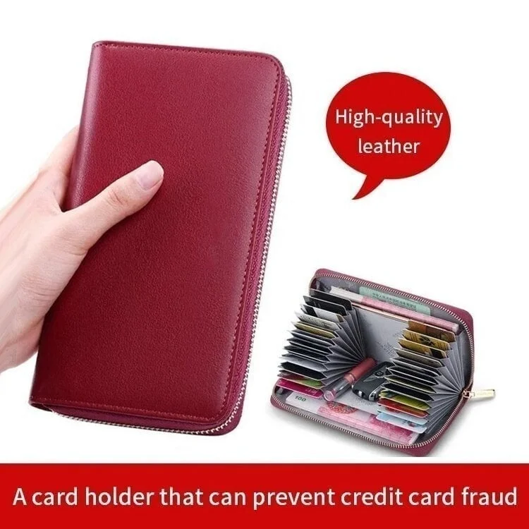 

Genuine Leather Ladies Wallet Anti-theft Brush Multi-card Zipper Card Bag Long Large Capacity Multifunctional Wallet Coin Purse