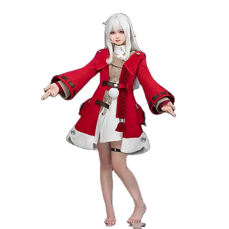 

Game Honkai Star Rail Cosplay Clara Red Tweed Coat Knitted Jacket Anime Comic-Con Costumes Warm Dresses Halloween Girl Full Suit