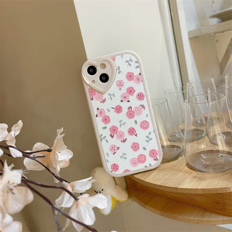 Cute Pink Flower Phone Case For iphone 13 12 11 Pro Max 7 8 plus X XR XS Back Cover Fashion Leather Soft Protective Cases | Мобильные